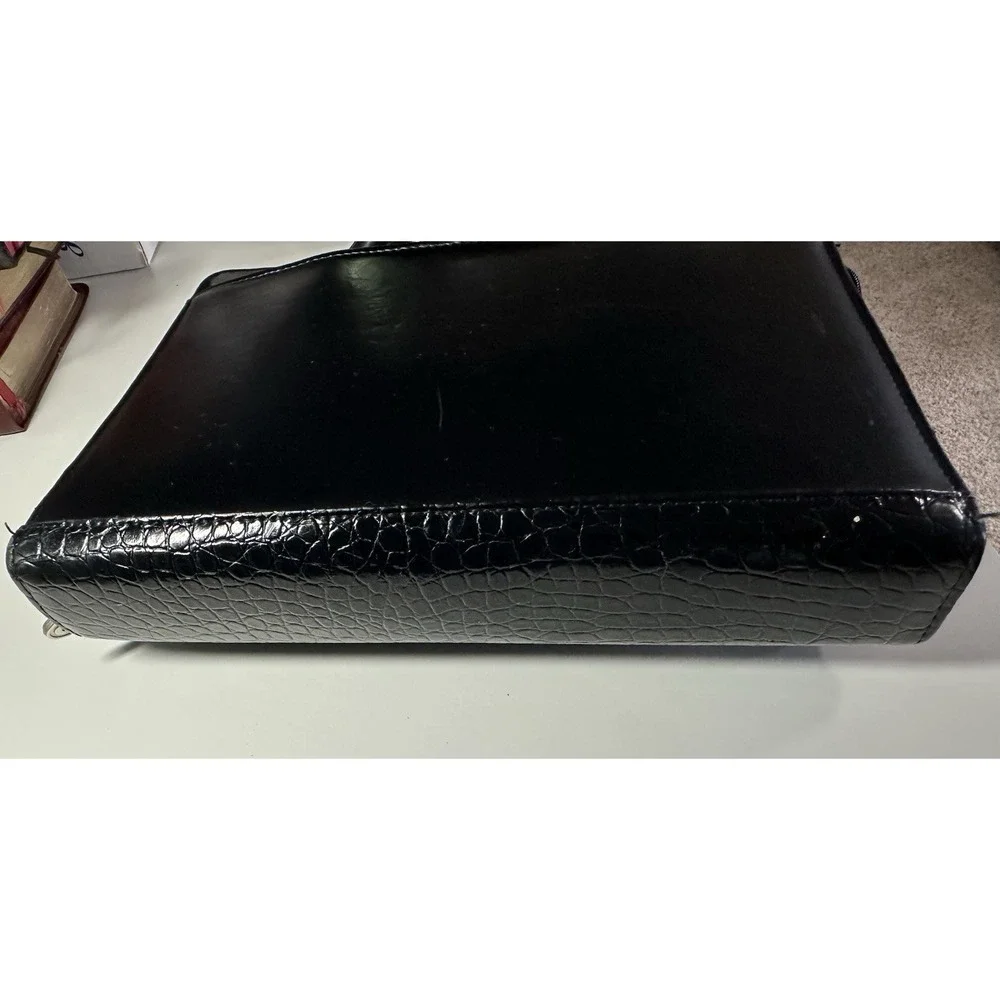 Franklin Covey 365 Planner Black Faux Leather Croc Binder Handles 7 Ring Zip